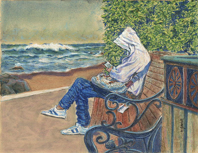 Waiting (Hooded person, sitting near beach) by John Norall
