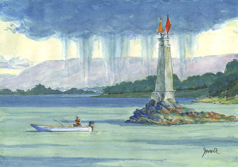 Waiting (Man fishing in boat) by John Norall