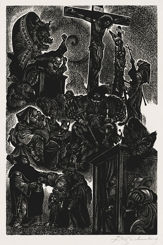 The Follies of the Monks (from: In Praise of Folly Portfolio of 10 woodcuts) by Fritz Eichenberg