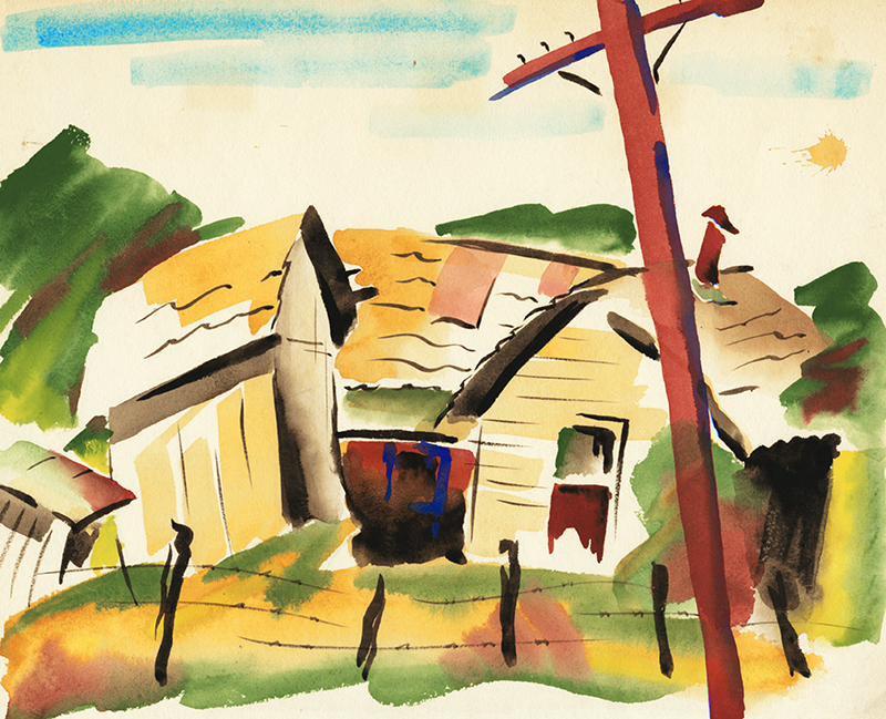 (Farmhouse and telephone pole) by Thomas Arthur Robertson
