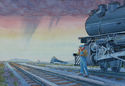 Waiting (man smoking at train tracks) by John Norall